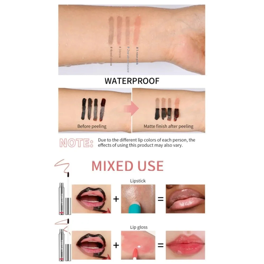 4-Color Peel off Lip Liner Tattoo - Waterproof Long-Lasting Matte Non-Stick Fading Lip Tint Sexy Red Contour Makeup